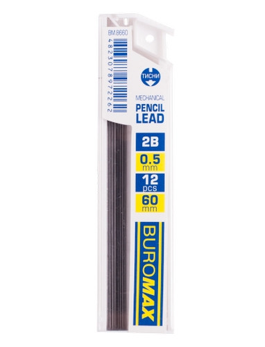 Стрижні для механічних олівців Buromax 2B 0,5 мм 12 шт. (BM.8660)