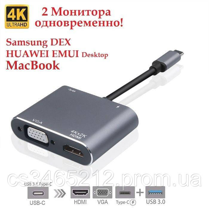 Купить 2 монитора! Адаптер 4в1 Type-C to HDMI, VGA, USB 3.0, Charging ...