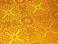 Церковная ткань "Никомедия", желтый с золотом контур красный