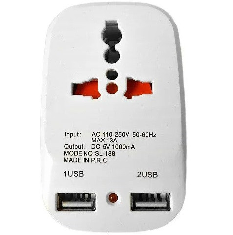 Мережний розгалужувач трійник Travel Adaptor 823 c 2 USB 7043, фото 1