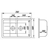 Кухонна мийка Lidz (BLA-03) 780х495Х200 чорна з додатковою чашею 7849, фото 2