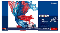 Карандаши цветные Marco Chroma шестигранные 12 цветов в металл. кейсе 8010-12TN