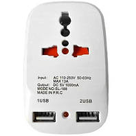 Мережний розгалужувач трійник Travel Adaptor 823 c 2 USB 7043
