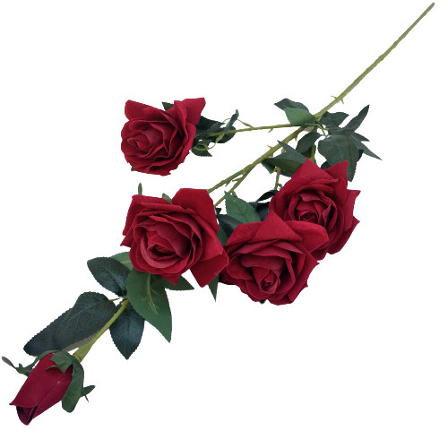 Штучна гілка оксамитова троянда 5-ка 105 див. червона червона, фото 1