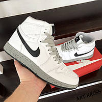 Мужские баскетбольные кроссовки Nike Air Jordan кожаные белые с серым