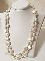 Буси з річкового Перли Бароко (баркові перли, перли — монетки) білого кольору