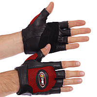 Атлетичні рукавички для кроссфита і воркаута чорно-червоні BC-121, L