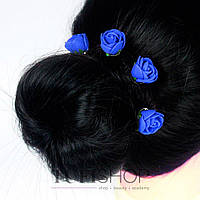 Шпилька для волос, фоамиран цветок - синий, 2,5см, 1 шт