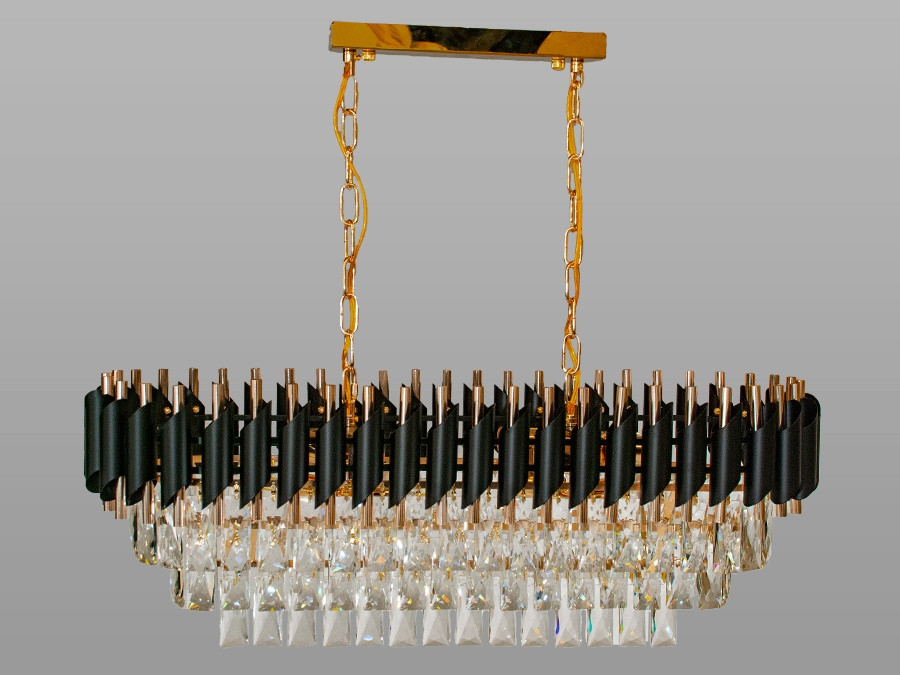 Кришталева люстра овальної форми для вітальні 201202/800x300BK+S-gold, фото 1