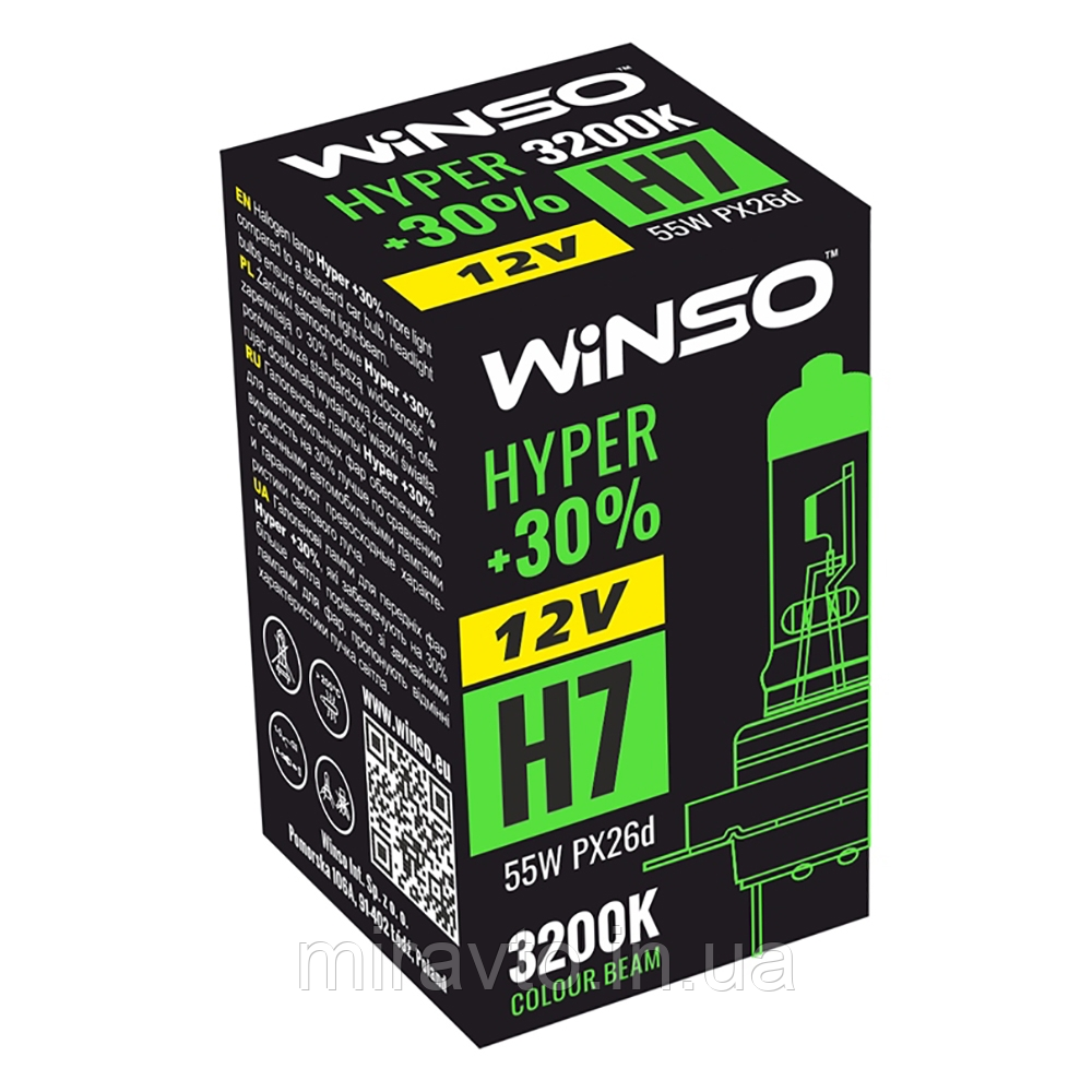 Галогенна лампа H7 Winso Hyper !30% 12V 55W (1 шт.)