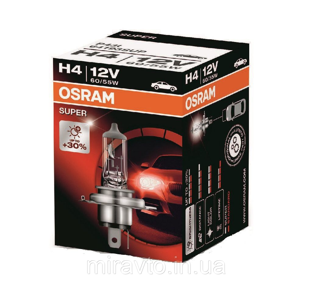 Галогенна лампа Osram H4 Super 12V 60/55W ! 30% (1 шт.)