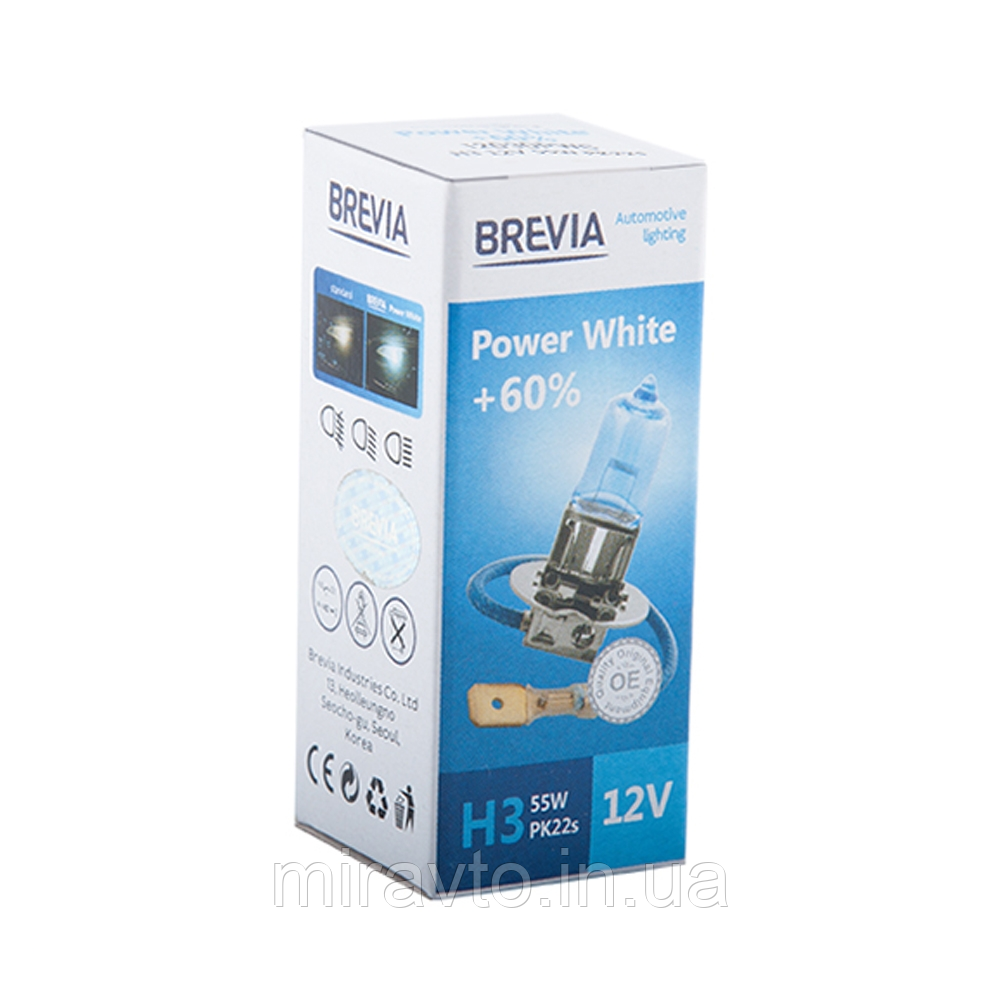 Галогенна лампа H3 BREVIA Power White !60% 12V 55W (1 шт.)