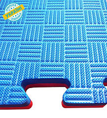 Мат татамі 100*100*2 см Eva-Line Extra Quality синій/червоний Плетінка Anti-Slide 100 кг/м3