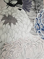 Обои виниловые Decoprint Breeze цветы хризантемы крупные синие белые бежевые серые черные акварель 0.53х10 м