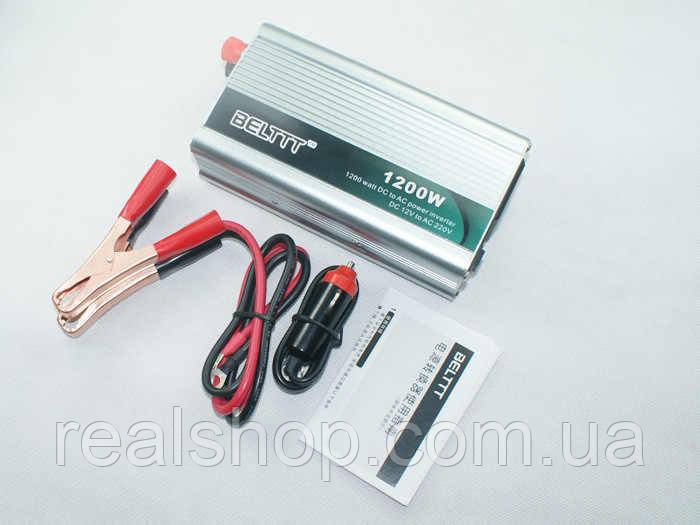 Автомобільний інвертор з 12 В до 220 В на 1200 Вт BELTT 1200w, фото 1