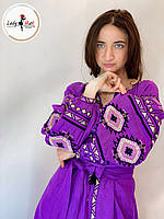 Дизайнерська жіноча вишита сукня яскравого фіолетового кольору LADY-MAK