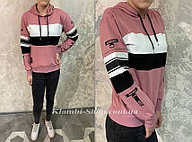 Жіночий батнік, Худі жіноче з принтом двонитка. Жіноча кофта з капюшоном, світшот із двонитки (рожевий)