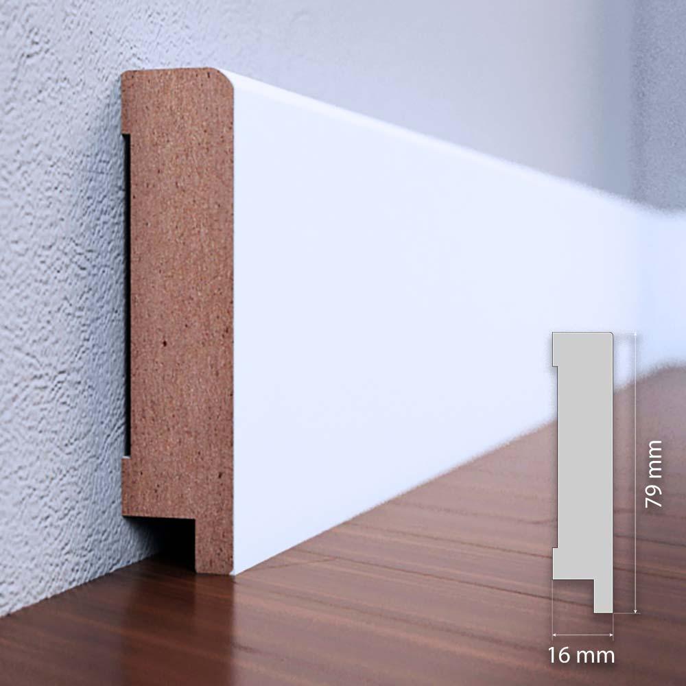 Плінтус МДФ білий італійський, розміри 2070х79х16мм. Доставка, фото 1