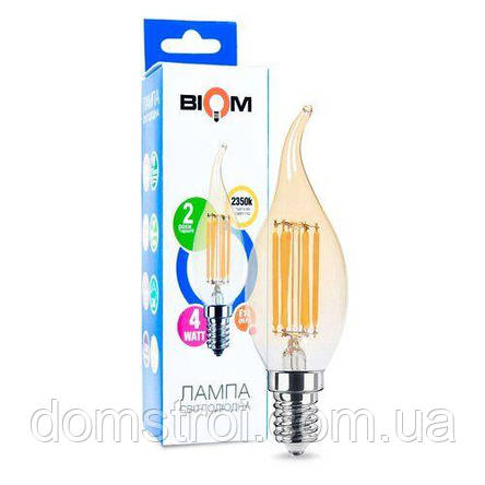 Світлодіодна лампа Biom FL-415 C35 LT 4W E14 2530K Amber свічка на вітрі, фото 1
