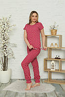Женская пижама с коротким рукавом красная в горох ТМ KILINC 100 % хлопок, Турция 48 Л