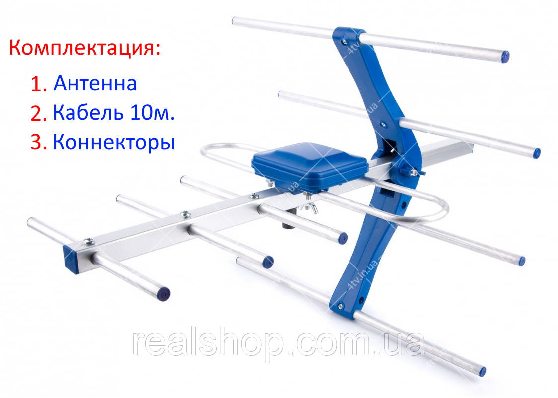 Т2 антена Eurosky ES-003 BLUE зовнішня активна 5V, до 50 км, +10 м. кабелю + конектори