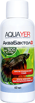 AQUAYER АкваБактол, 60 mL проти зовнішніх бактеріальних інфекцій (плавниковая гниль, манка та інші захворювання