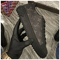 Мужские / женские кроссовки Louis Vuitton Sneakers Black, чёрные кожаные кроссовки луи виттон сникерсы