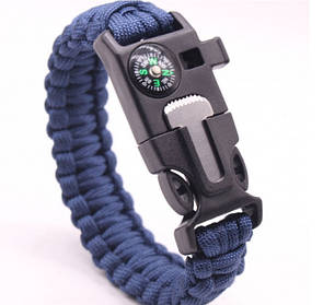 Паракордовий браслет для виживання з кресалом свистком компасом. EDC браслет з паракорда синій.