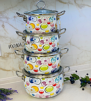 Набор эмалированной посуды с крышками Edenberg из 8 предметов. Набор кастрюль для кухни EB-3371-D