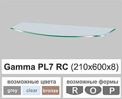 Поличка зі скла настінна навісна радіусна Commus PL7 RC (210х600х8мм)