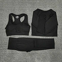 Женский костюм для фитнеса черный тройка размер S