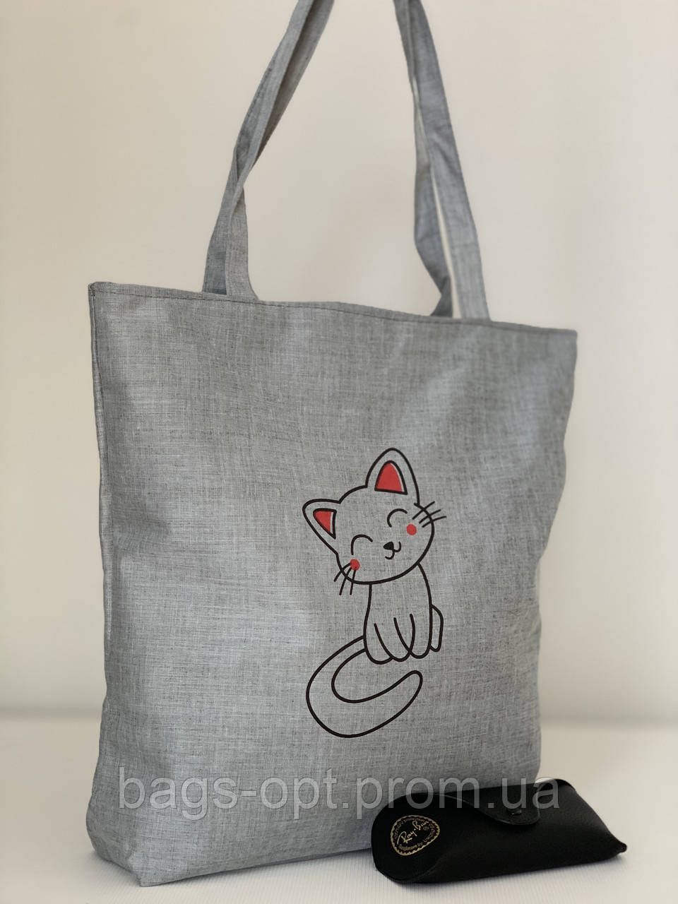 Молодіжна тканинна сумка шоппер міська з принтом кота