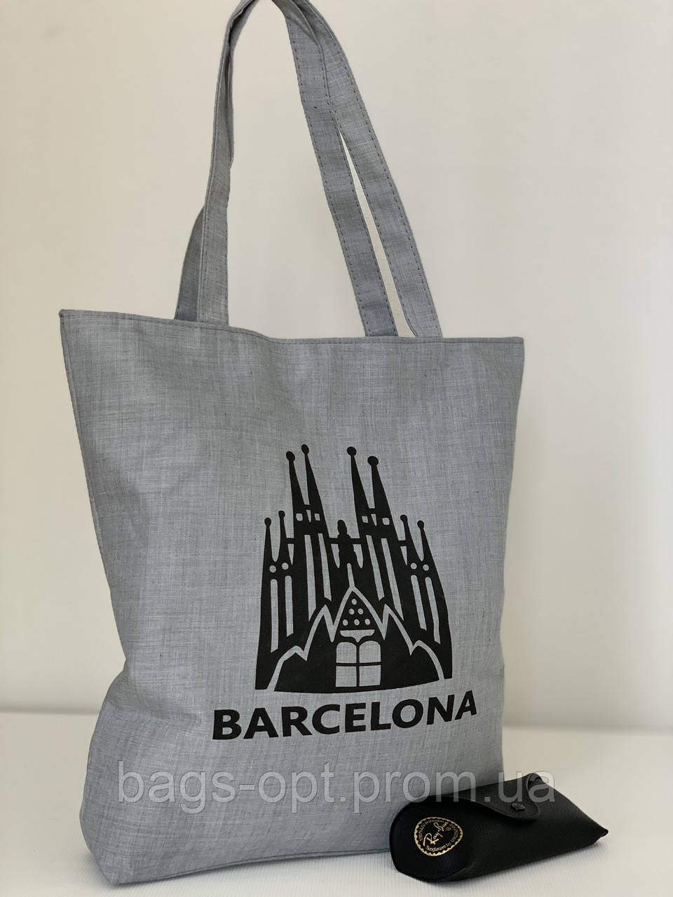 Екосумка тканинна сіра шопер із принтом Барселона, фото 1