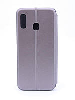 Чехол-книжка для телефона Samsung А20 (А205) Серый цвет \ чехол-книга Самсунг A20 магнитная отдел для карты