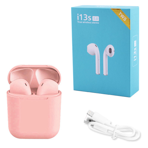 Бездротові bluetooth-навушники i13S ProStar 5.0 з кейсом, стерео блютуз гарнітура, колір рожевий