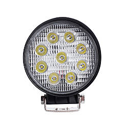 LED фара кругла 27W світлодіодна, 9 ламп, широкий промінь 10/30V 6000K