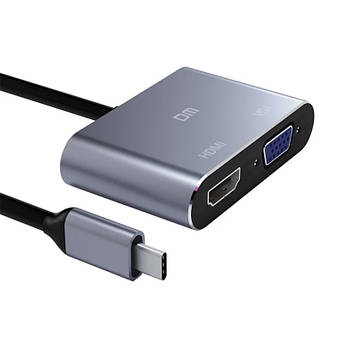 Перехідник Type C to HDMI + VGA DM CHB016 Metal 9 cm Black