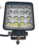 LED (Лед) фара квадратная МТЗ 48W, (16 диодов х 3 ват = 48 Ват), широкий луч 10/30V 6000K