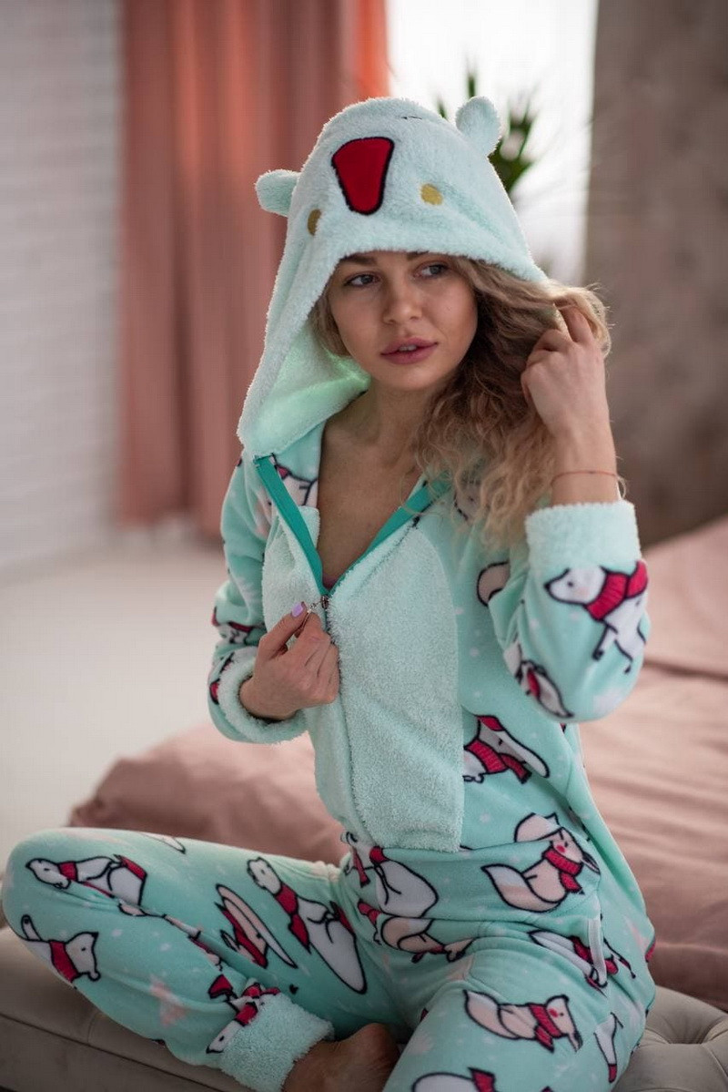 Стильна домашня жіноча піжама пожожана тепла з кишенею на попі, зручна гарна піжама кігуру