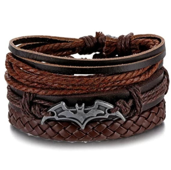 Набір шкіряних чоловічих браслетів — чоловічий браслет "Бетмен", фото 1