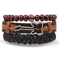 Набір шкіряних чоловічих браслетів — чоловічий браслет "Гітара"