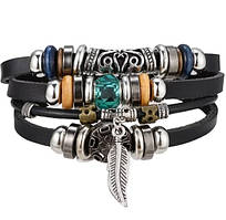 Набір шкіряних чоловічих браслетів — чоловічий браслет "Лотос"