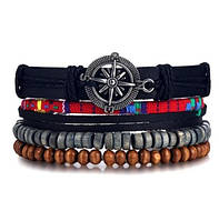 Набір шкіряних чоловічих браслетів — чоловічий браслет "Компас"