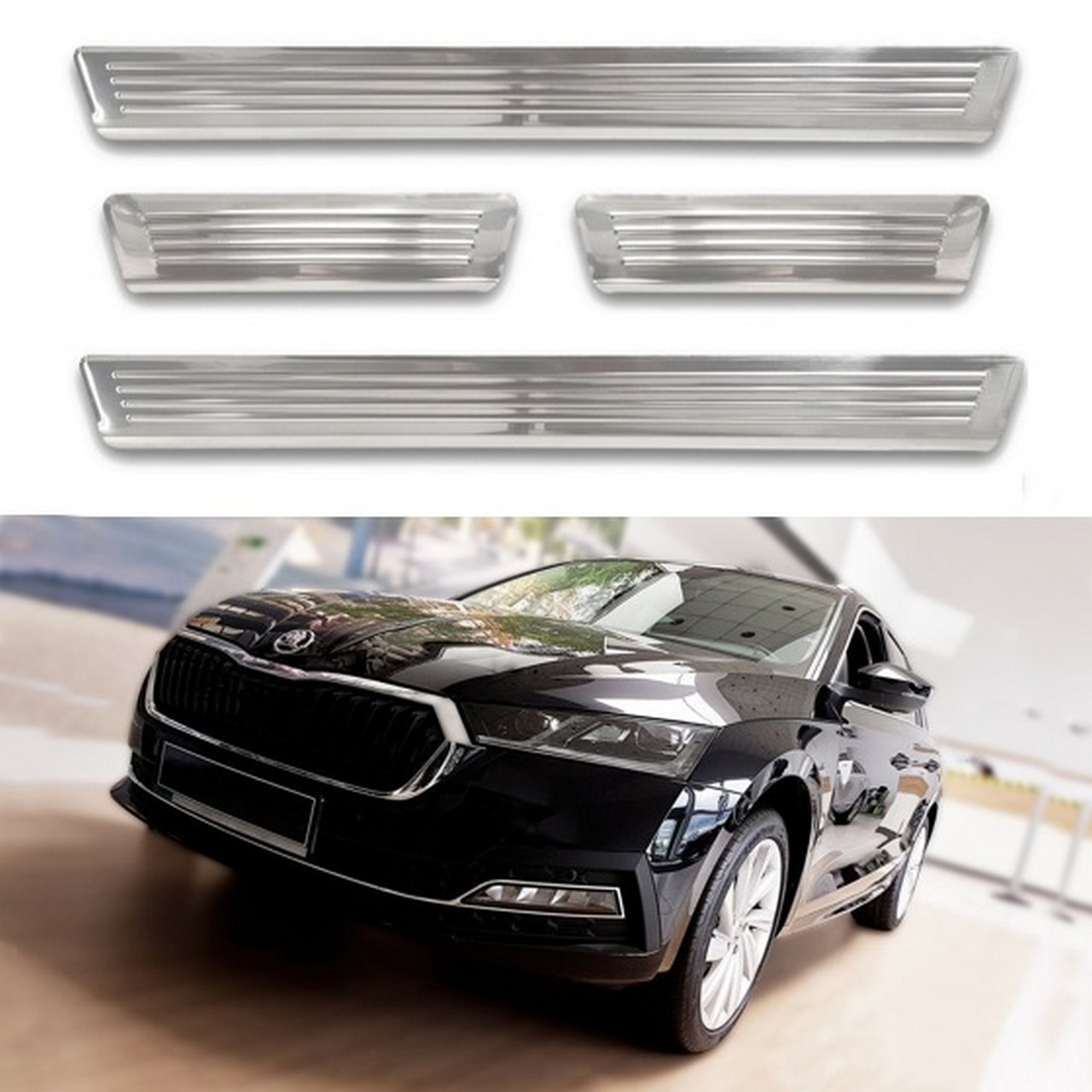 Накладки на отвори порогів дверей для Skoda Octavia IV NX 2020+ /нерж.сталь/