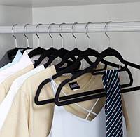 Плічка для одягу оксамитові 10 шт. (флоковані, велюрові) чорного кольору, довжина 450 мм