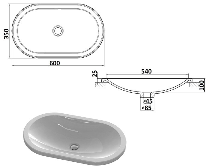 Черный встраиваемый умывальник 600x350 Snail Гера Меланит - фото 7 - id-p1364345919