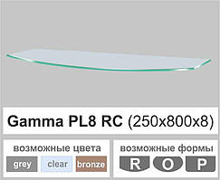 Поличка зі скла настінна навісна радіусна Commus PL8 RC (250х800х8мм)