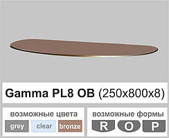 Поличка скло настінна навісна овальна Commus PL8 OB (250х800х8мм)