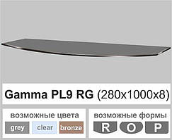 Полиця скло настінна навісна універсальна радіусна Commus PL9 RG (280х1000х8мм)