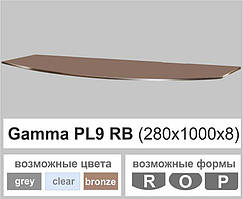 Скляна поличка настінна навісна універсальна радіусна Commus PL9 RB (280х1000х8мм)